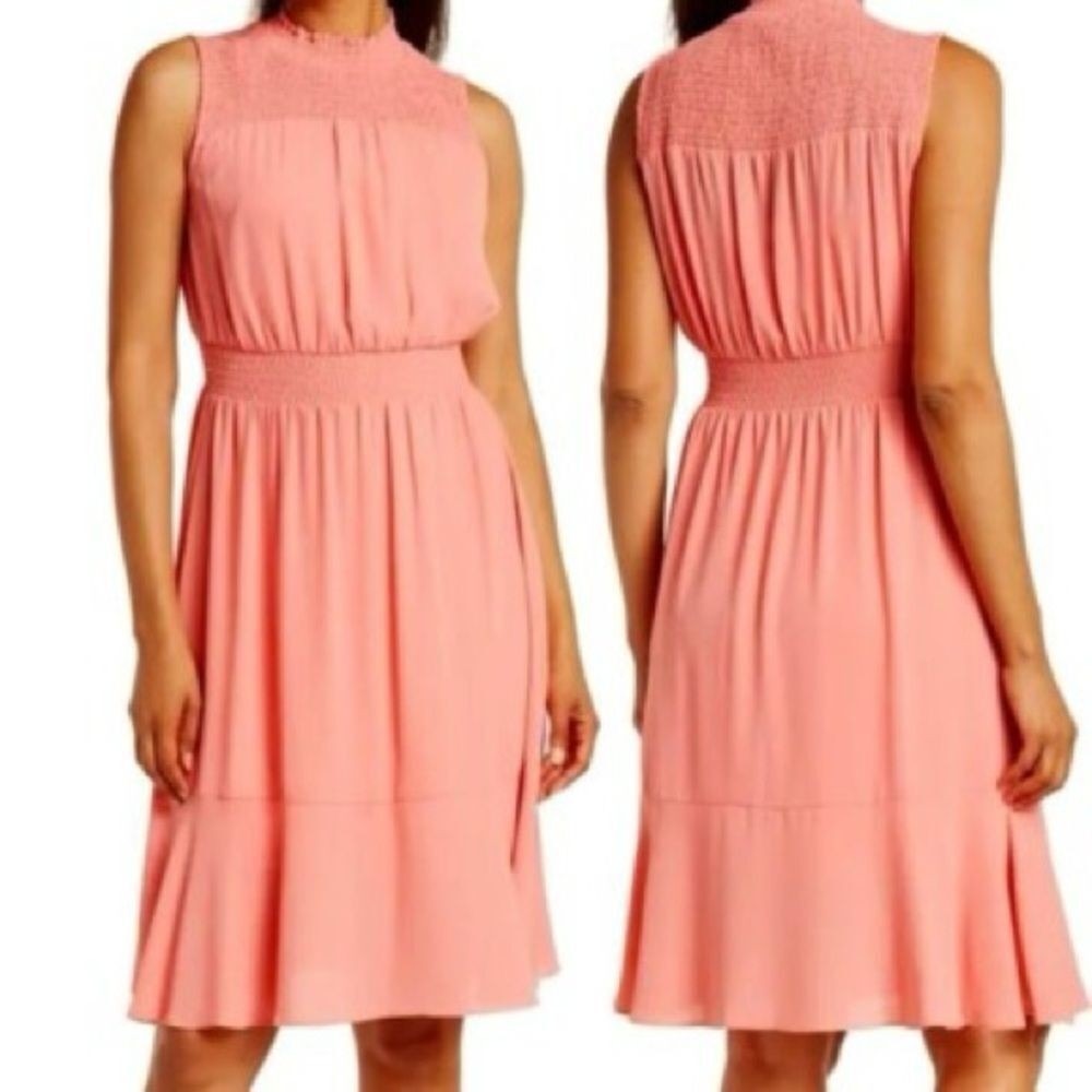 NANETTE LAPORE Women's Light Flamingo Chiffon Smocked Waist Dress Size 6
